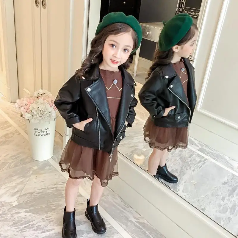 Girls Boy Top Cool PU Jackets Kids Baby Leather Jacket Spring Autumn Coat Children Clothes Overcoats 2-10T