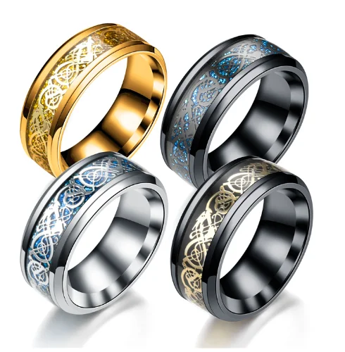 New European and American gold and silver dragon pattern ring