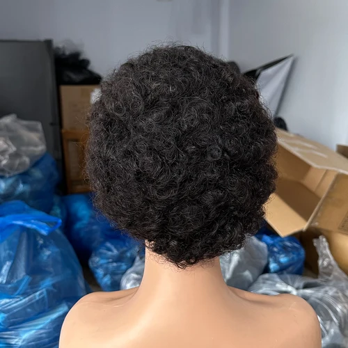 Imagen 2 del producto Pelucas brasileñas de corte Pixie corto para mujeres negras, cabello humano Afro rizado, peluca rizada africana, peluca completa hecha a máquina