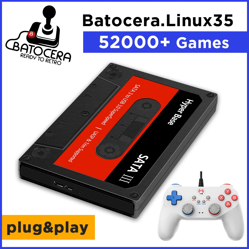 Portable External 2T HDD Batocera 35 Built in 52000+Games For PS3/PS2/Wii/WiiU/DC/N64/MAME/SS Game Console for Windows PC/Laplop