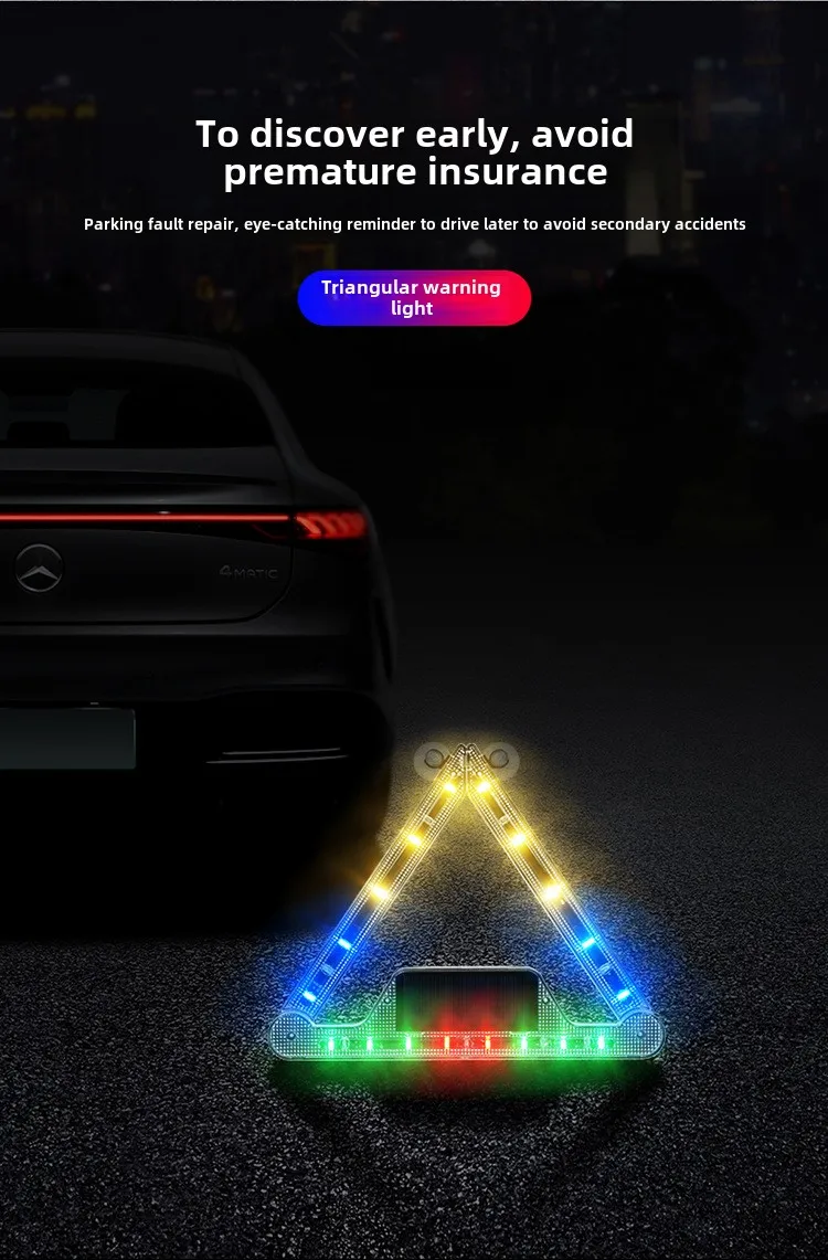 Solar Auto Visier Strobe Blinkende Lampe Innen Windschutzscheibe LED Dekoration Lampe Dreieck Rahmen Notfall Parkplatz Signal Strobe Lampe – Detail 4
