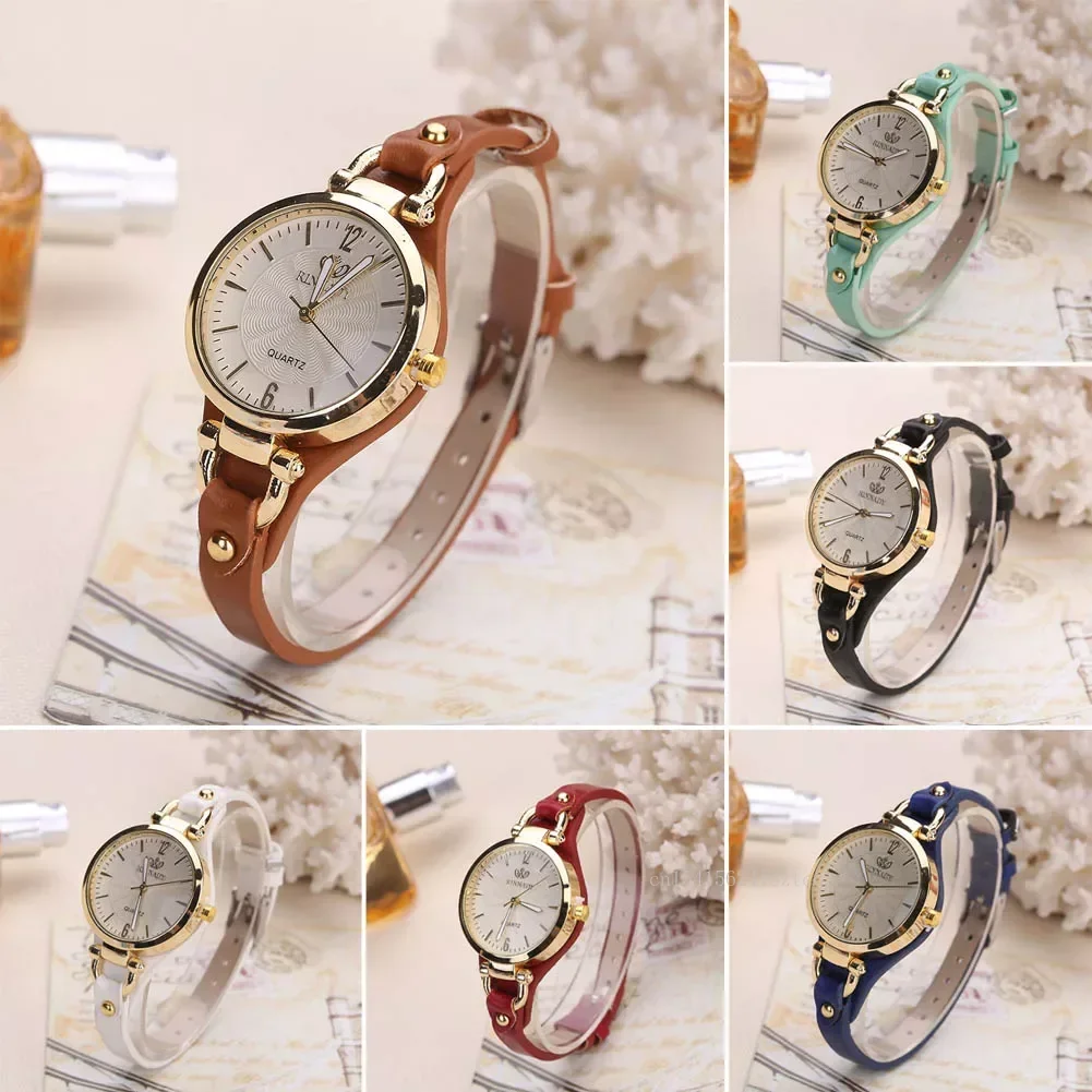 2024 Quartz Watch Women PU Leather Thin Strap Wristwatch Ladies Watches Solid Color Fashion Women Gift Watch Relojes Para Mujer