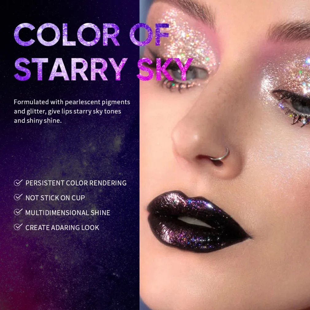 Maquillage végétalien en gros, brillant à lèvres Ultra brillant noir or avec effet miroir Caviar arc-en-ciel, huile hydratante longue durée, 6ml