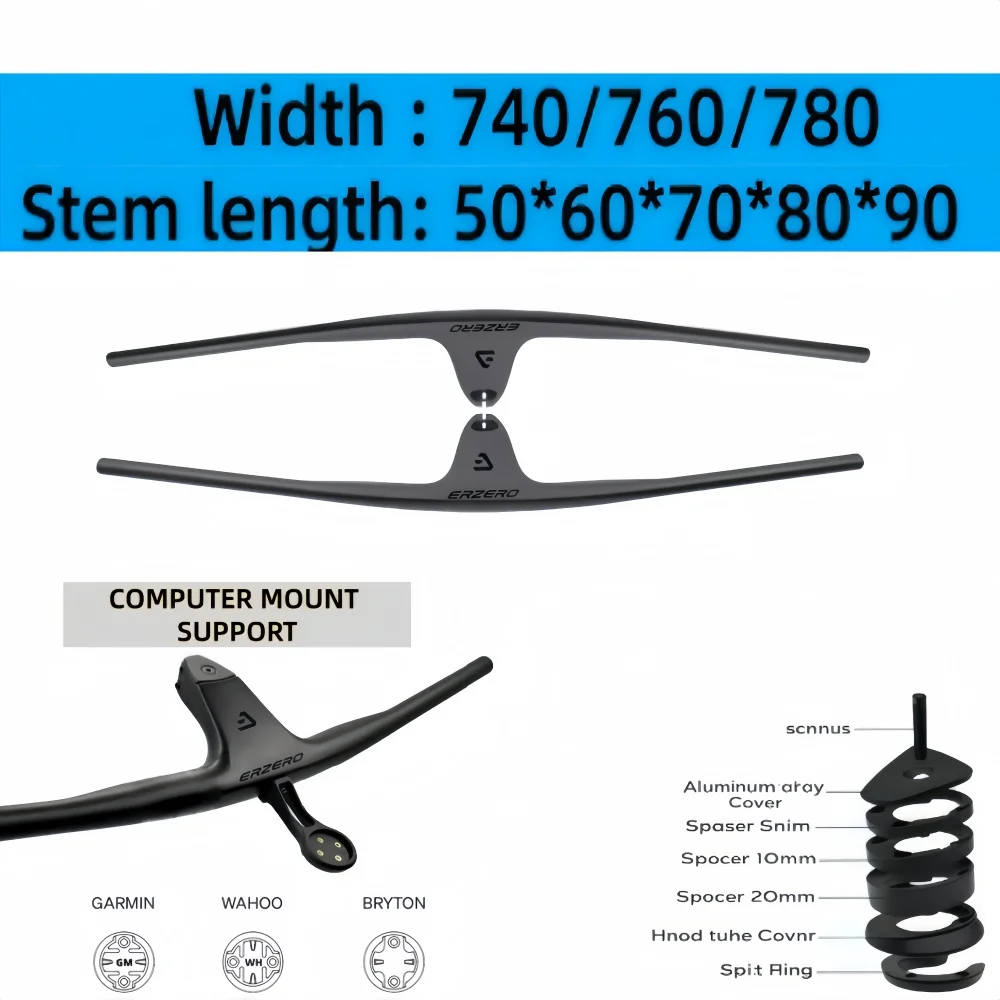 

ERZERO MTB Carbon Handlebar For MTB XC Full Carbon Fibre Integrated Cockpit lnternal Cable -17° 50mm-90mm Length 740-780mm