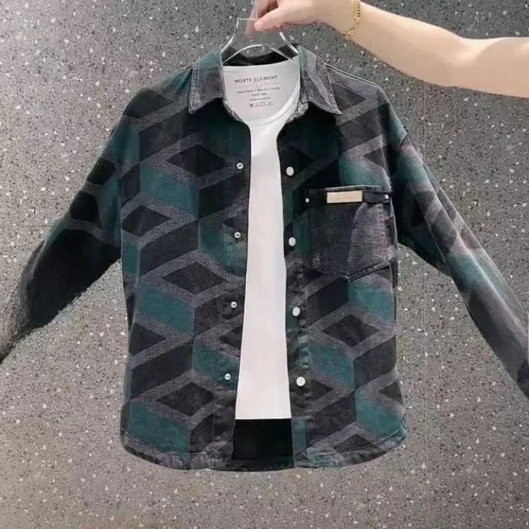 

Spring 2026 Men's Plaid Casual Slim Fit Long Sleeve Shirt Thin Fashionable Versatile Turn-down Collar Individual Style Jacket