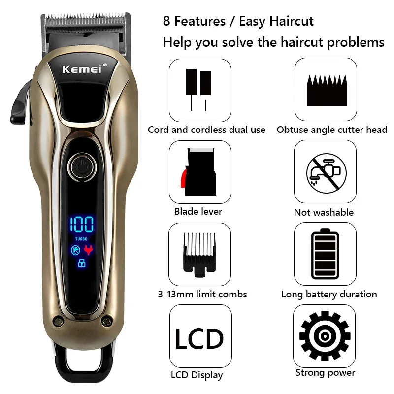 Professional Hair Trimmer LED Display Hair Clipper Dual Use Razor