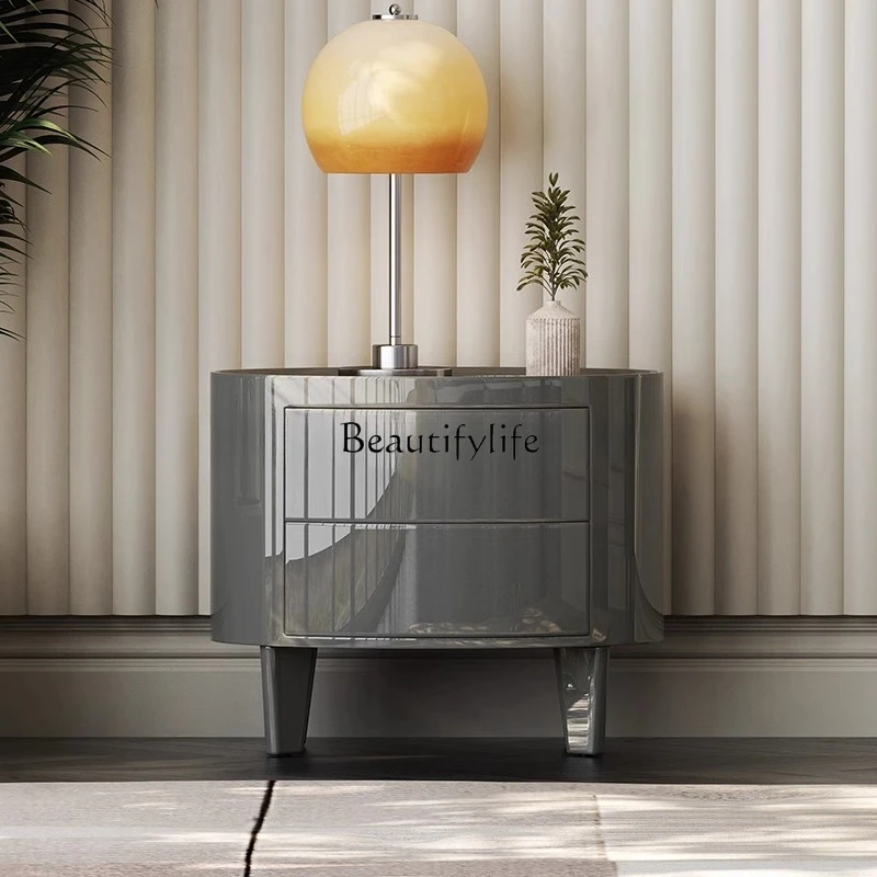 

05-Italian minimalist bedside table simple modern bright paint light luxury designer bedside table