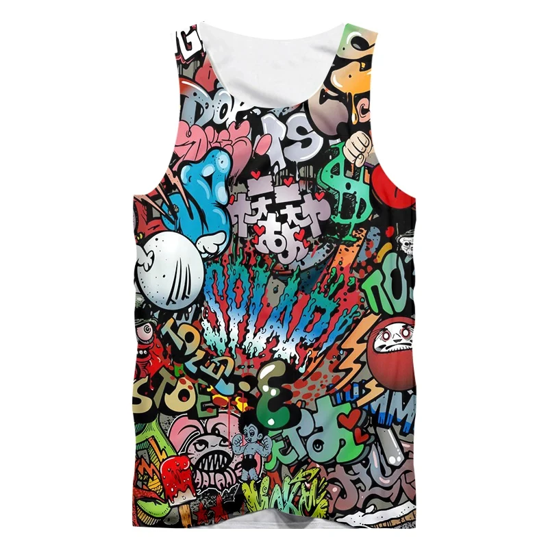 

2025 Abstract Graffiti Patterns Tank Tops 3D Print MenWomen Fashion Sport Vest Kids Beach Top Summer Oversized Gym Clothing Male