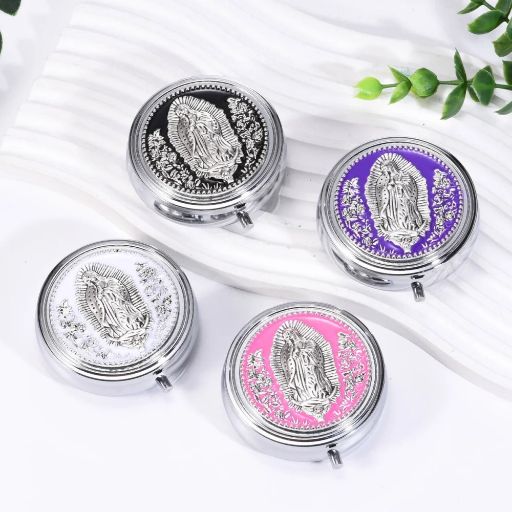 

Virgin Mary Rosary Box Compact Stainless Steel Rose Box Alloy Jewelry Organizer Unisex Religious Jewelry Box For Anniversaries