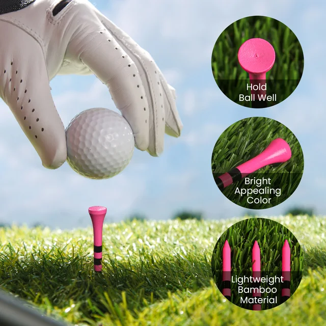 Golf Tees Wood Long 4 Inch Value 30 Pack, Bright Color Tall Bamboo Tees with Striped Design for Consistent Height 3