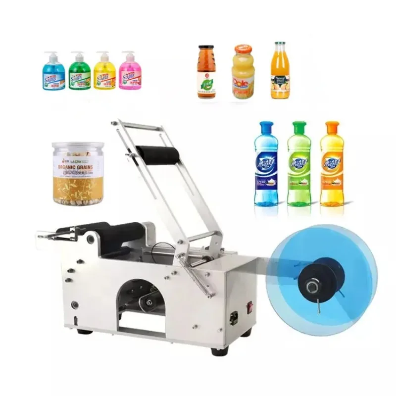 Semi-Automatic Electric Sticker Labeling Machine For Glass/Plastic Bottles Adhesive Labels Stainless Steel Frame Date Printer