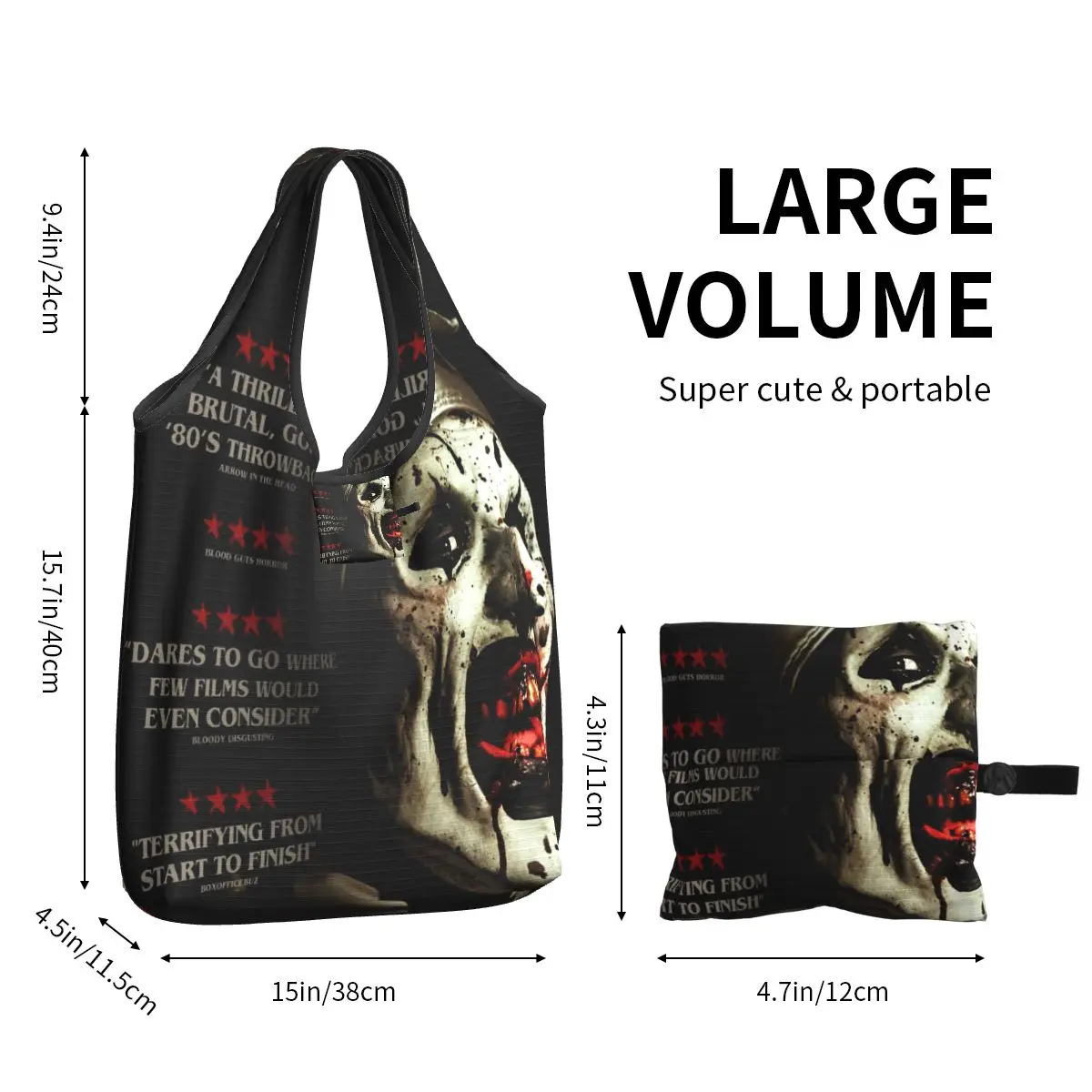 Custom Halloween Horror Movie Terrifier Clown Groceries Shopping Bags Shopper Shoulder Tote Bags Big Capacity Portable Handbag