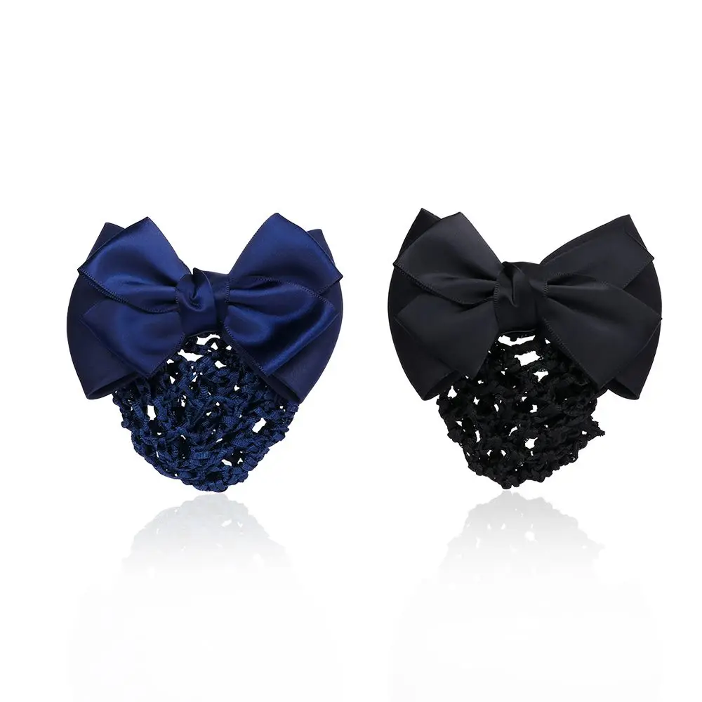 

Fashion Women Bow Barrette Hair Clip Cover Net Bun Snood Satin Bowknot Hair Accessories Hairpins