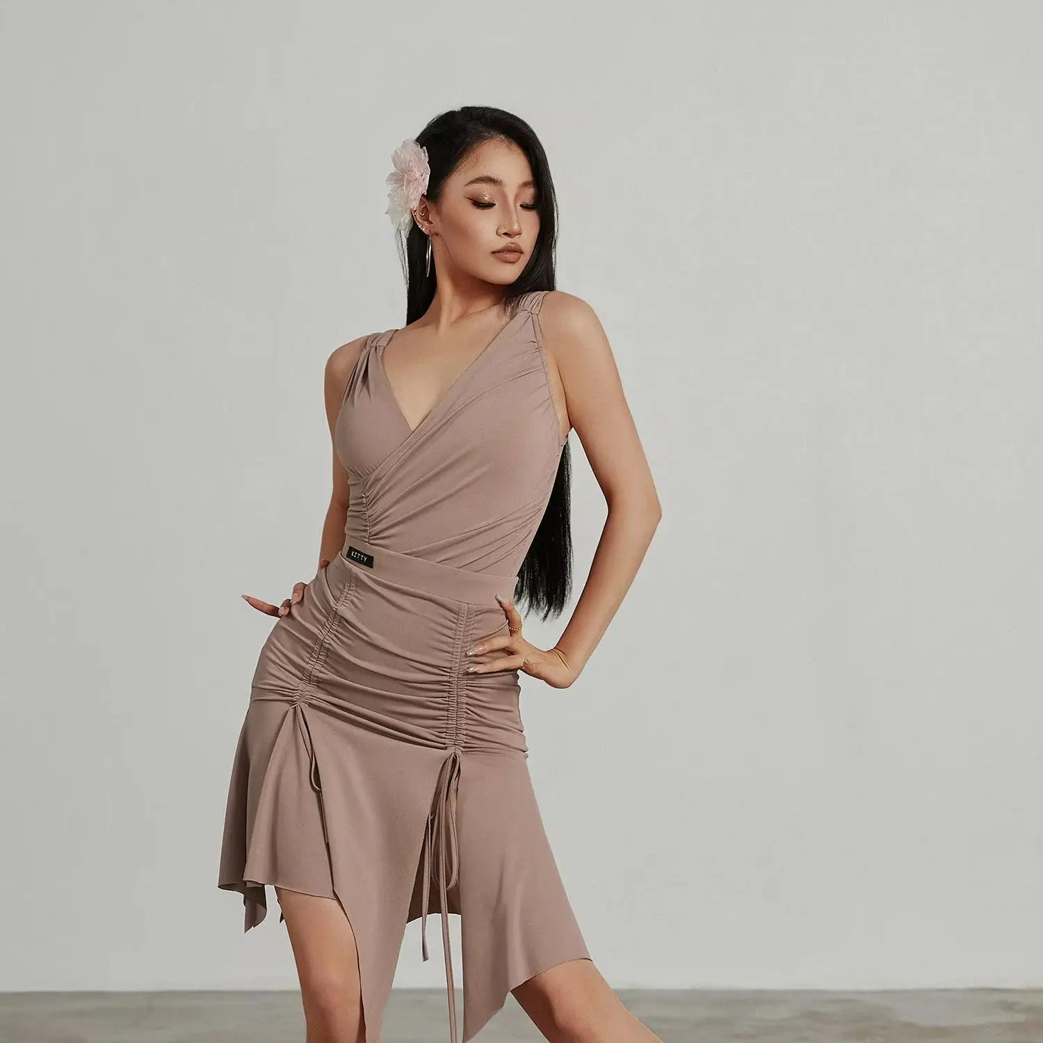 Sexy Adults Outfit Latin Dance Dress Performance Costumes Women V-neck Top Irregular Skirt Samba Dance Practice Clothes DN23960
