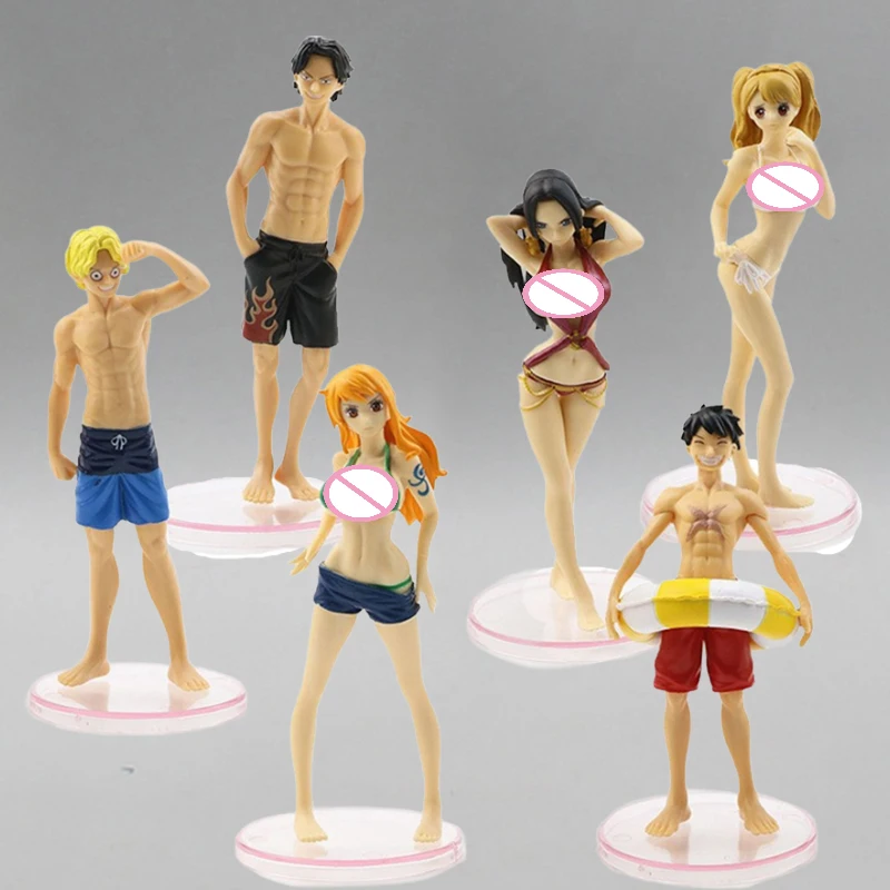 

6pcs Anime Luffy Figurine One Piece Sanji Figures Swimwear Boa Hancock Charlotte Pudding Figure Nami Statue PVC Collection Toys