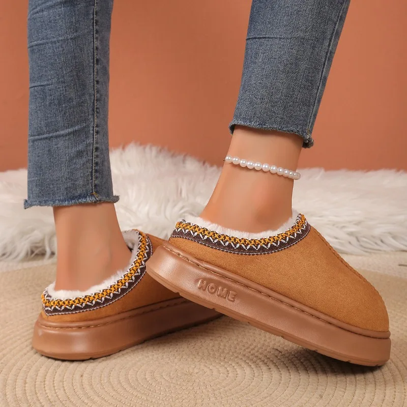 Winter 2025 New Cashmere Warm Thick Sole Heelless Covered Half Mop Cashmere Warm Uggs  Shoes  Slippers  Shoes for Women