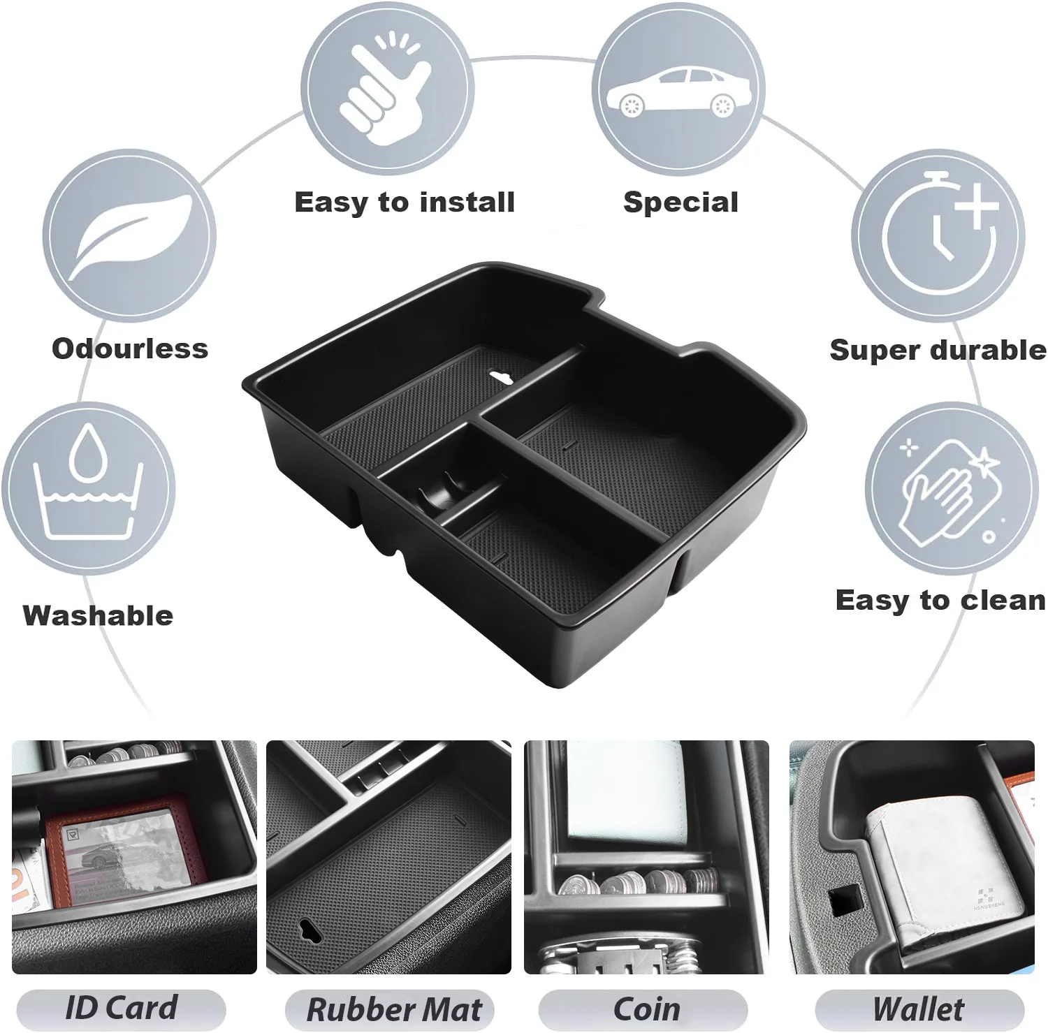 Center Console Organizer for Chevrolet Avalanche Tahoe Silverado Suburban 1500 2500 Sierra Pickup Truck Yukon Armrest Box Tray