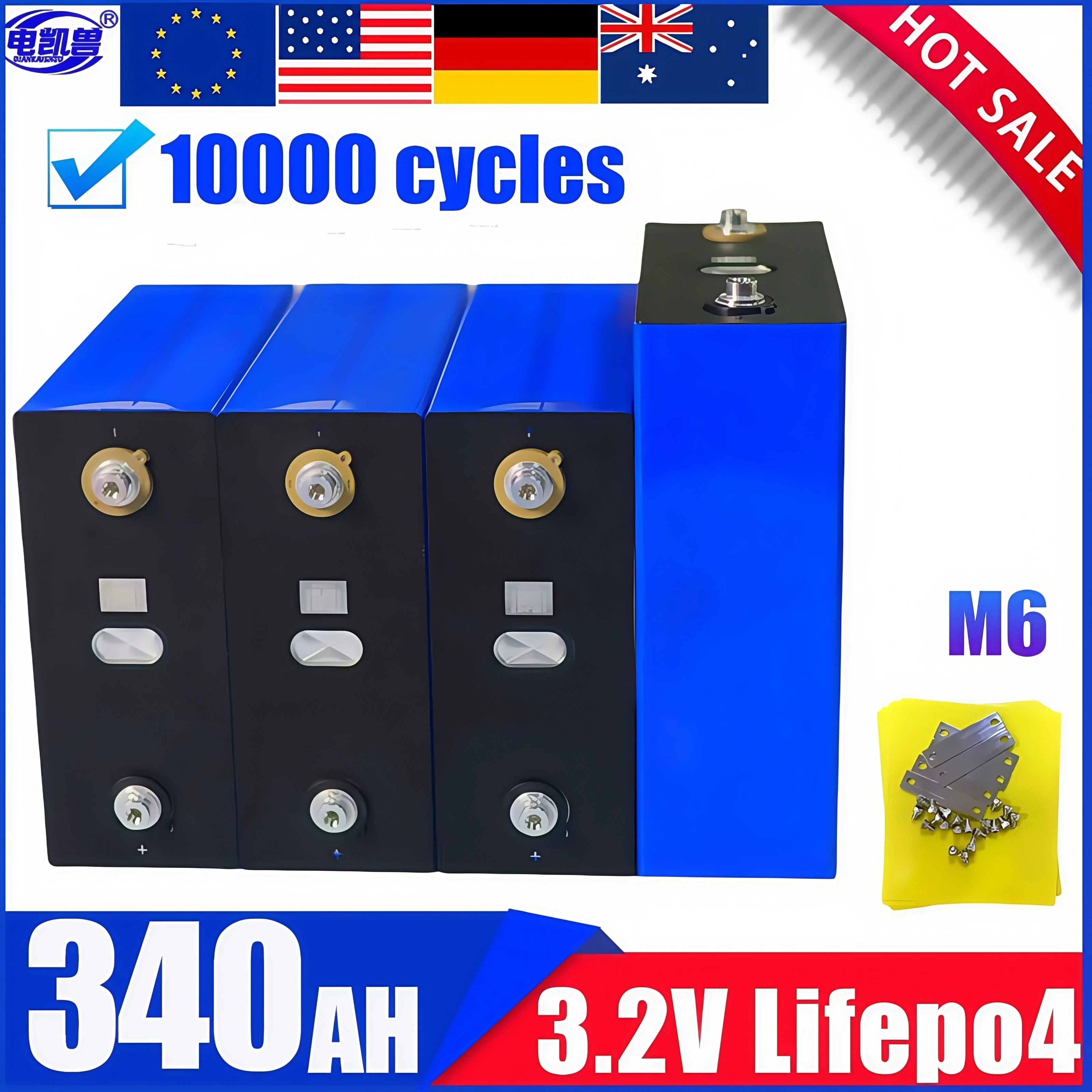 

340AH 3.2V Grade A Lifepo4 Rechargeable Battery DIY for 12V 24V 48V EV RV Boat High Capacity Cell Pack Golf Carts
