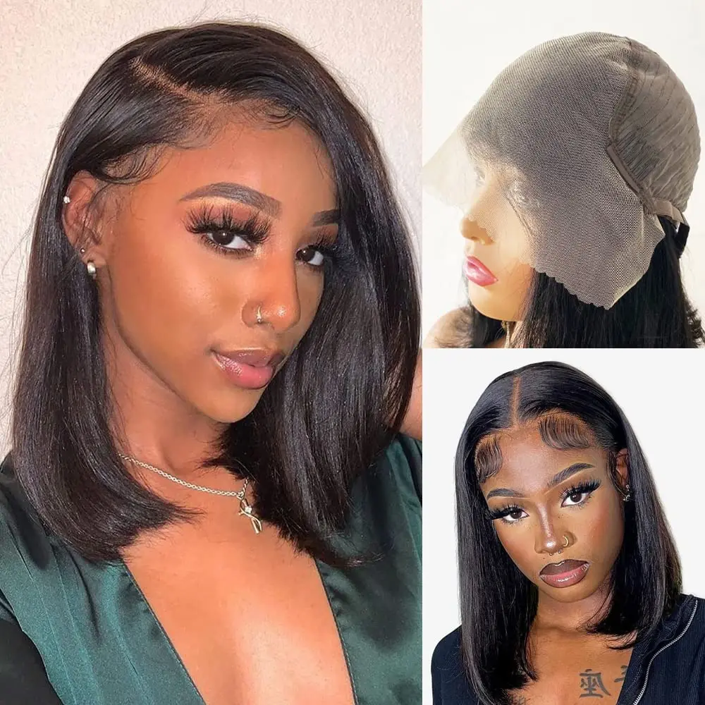 

Glueless Short Bob Wigs Human Hair 13x4 Full Lace Frontal HD Transparent Straight Lace Front Wigs For Black Women Pre Plucked