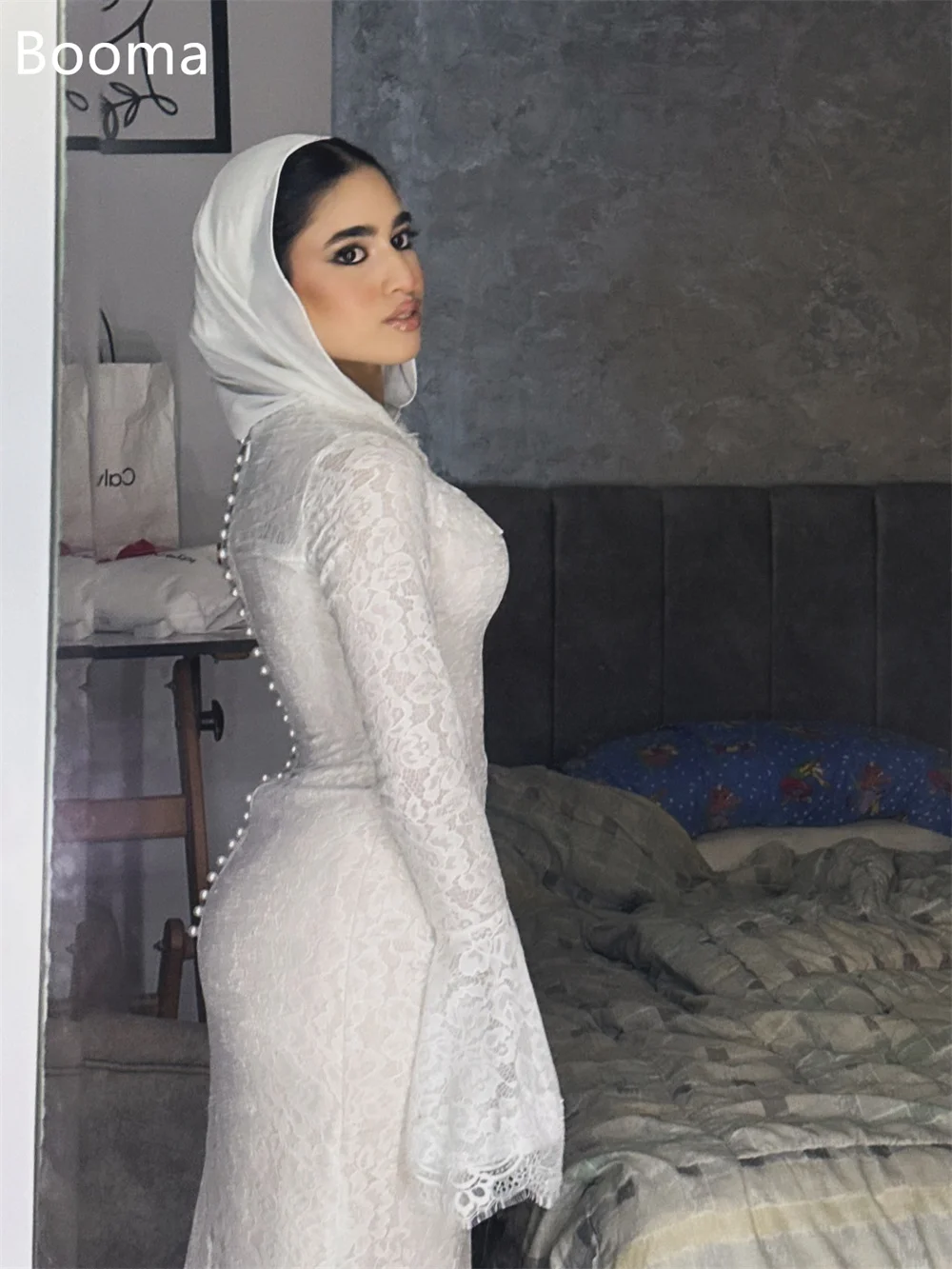 Booma Mermaid V-Neck Long Lace Appliques Elegant Wedding Dresses Long Sleeve Brides Gown Custom Made 2025