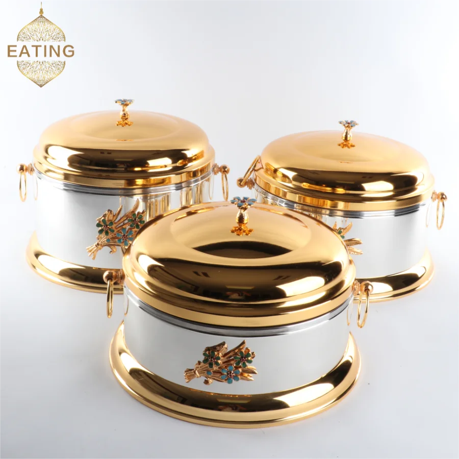 STLFWholesale High Quality 3.5L/4.5L/5.5L 3pcs Food Warmer Set African Dishes Stainless Steel Inner And Iron Outer Food Containe