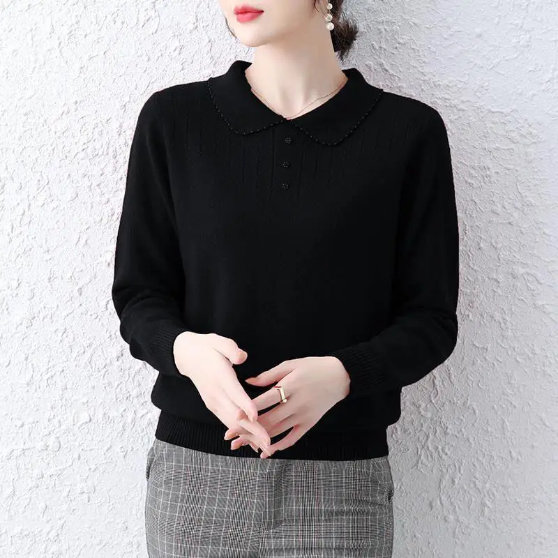 Autumn Winter Women Solid Knitted Sweaters Korean Fashion Long Sleeve Lapel All-match Casual Loose Bottoming Pullover Tops 2022