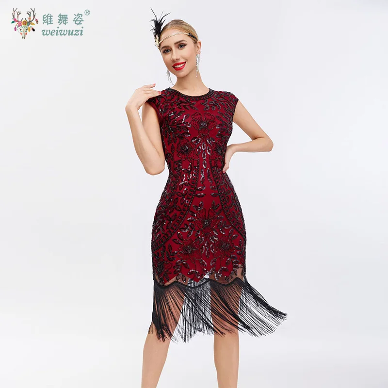 

Women's 1920s Vintage Flapper Dress 20s Great Gatsby Round Neck Sequin Bead Embroidery Tassels Evening Dress for Cocktail Party