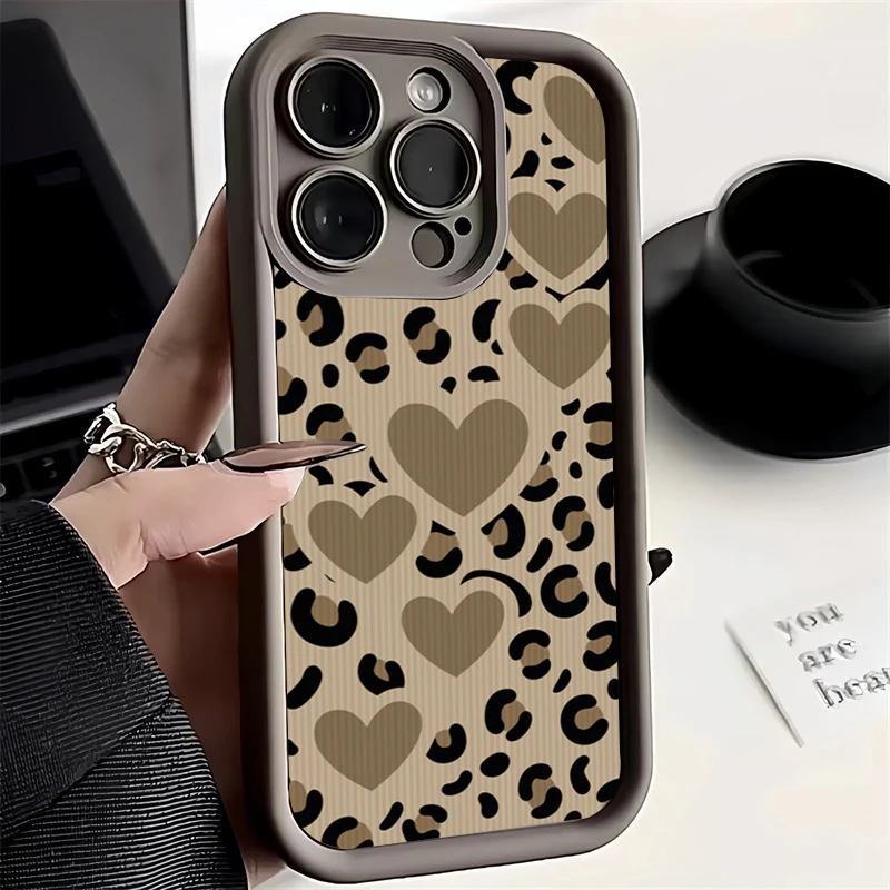 

Love Heart Leopard Print Silicone Case For Samsung Galaxy S24 S23 Ultra 5G S22 Plus S21 FE A15 A35 A55 A34 A54 A53 A33 A52 Cover