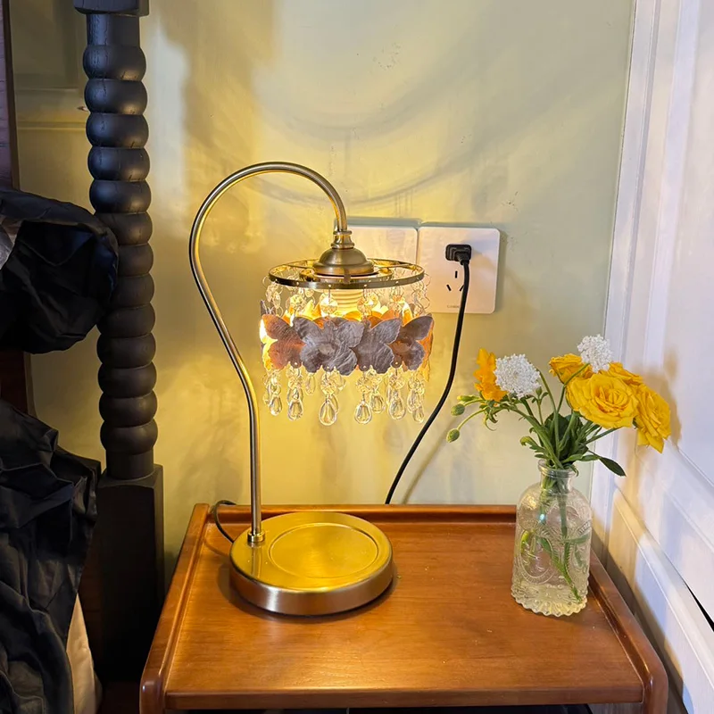 

French dream butterfly desk lamp shell crystal lamp warm light luxury romantic