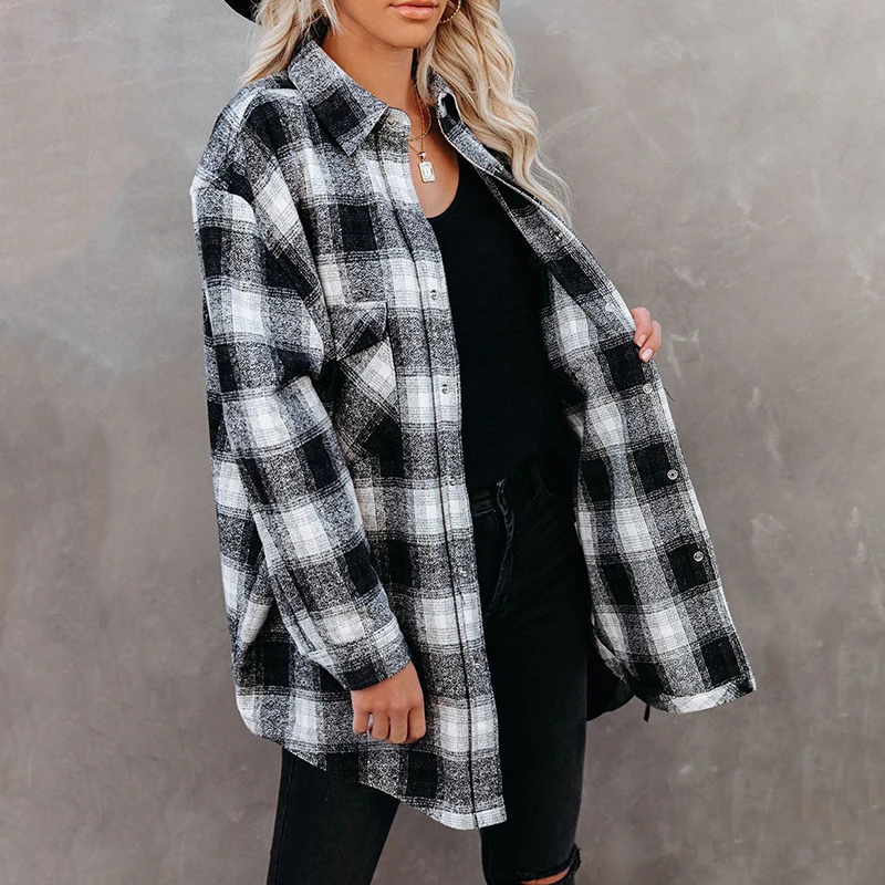 New Autumn Women Long Sleeve Tops Fashion V Neck Blouse Classic Plaid Printing Top Shirt Shirts Loose Button Loungewear Blouses