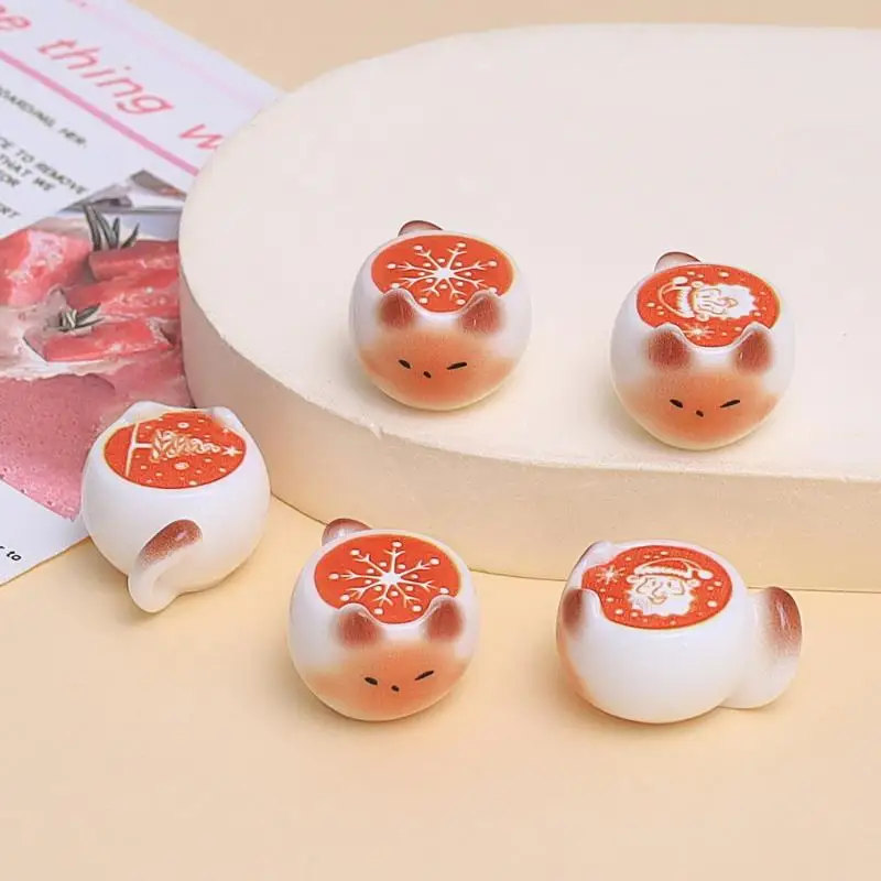 5/10pcs Resin Cat Shaped Non-Porous Beads Mini Coffee Latte Figurines Kawaii Ornaments for Bookshelf Desk Decor