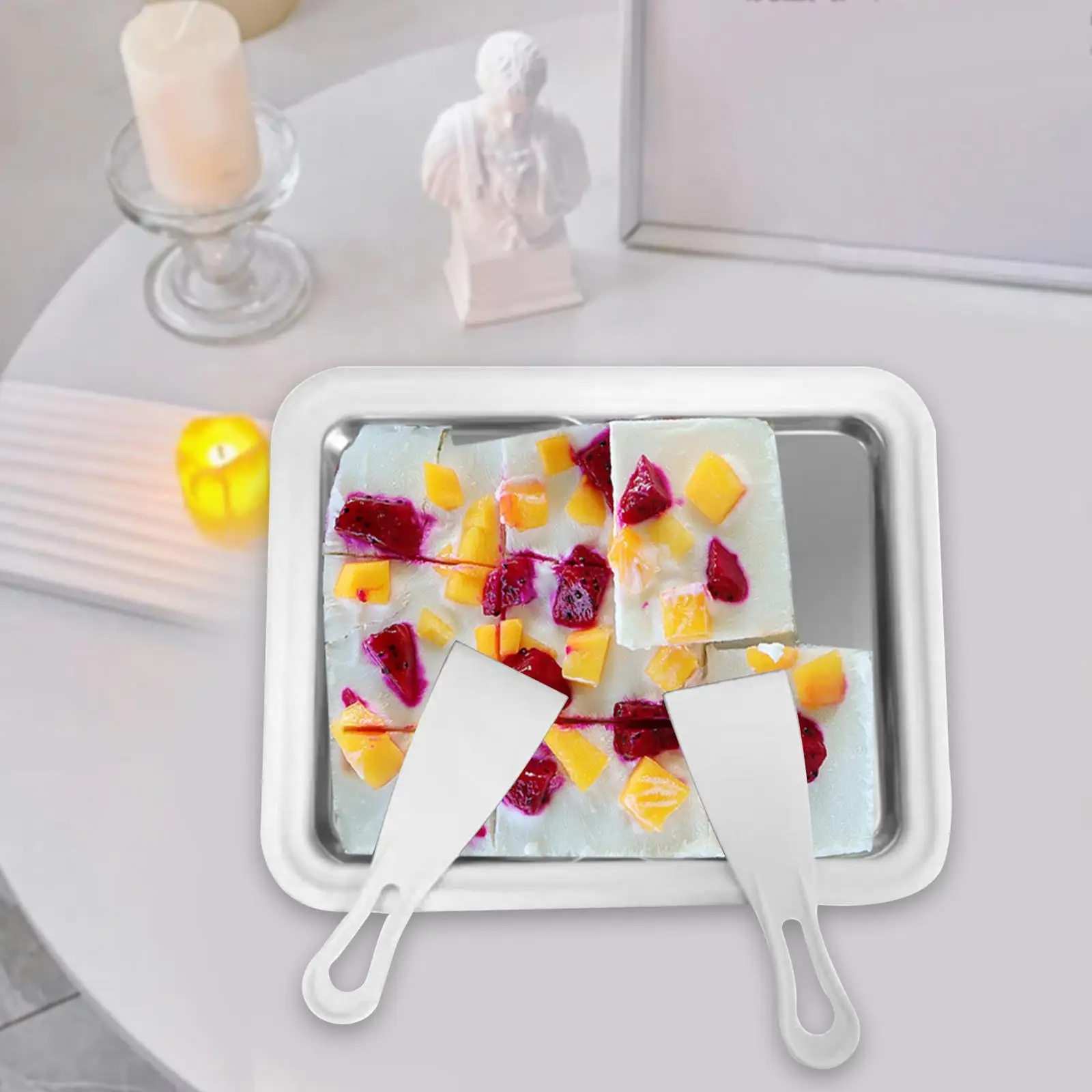 Sartén para helado Máquina de hielo enrollada casera con 2 raspadores Sartén dulce multiusos