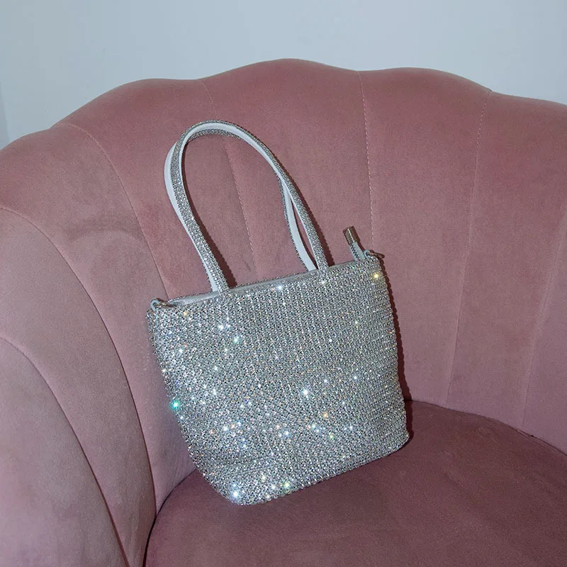 لامعة، مرصعة بالماس، حقيبة سلة خضروات، تصميم متخصص، حقيبة يد بسيطة، حقيبة ساعي ذات سعة كبيرة #4