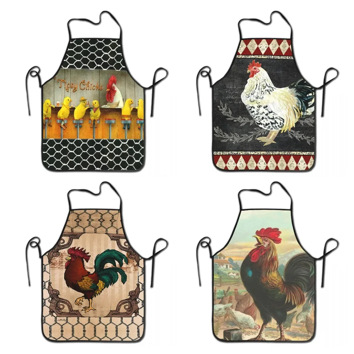 Tipsy Chicks And Rooster Apron for Men Women Cute Cartoon Chickens Adult Unisex Kitchen Chef Bib Tablier Cuisine Cooking Baking