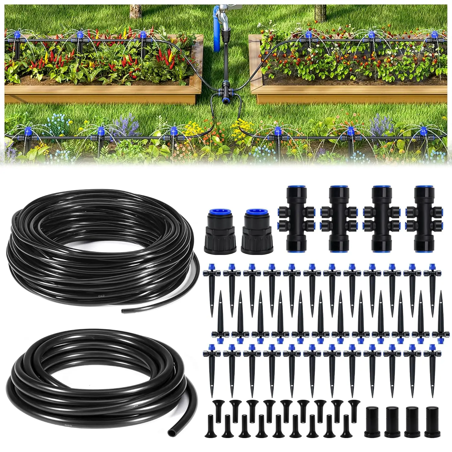 

220FT Drip Irrigation Kit with Quick Connector, Automatic Watering System for Garden, Patio, Lawn - Save Water