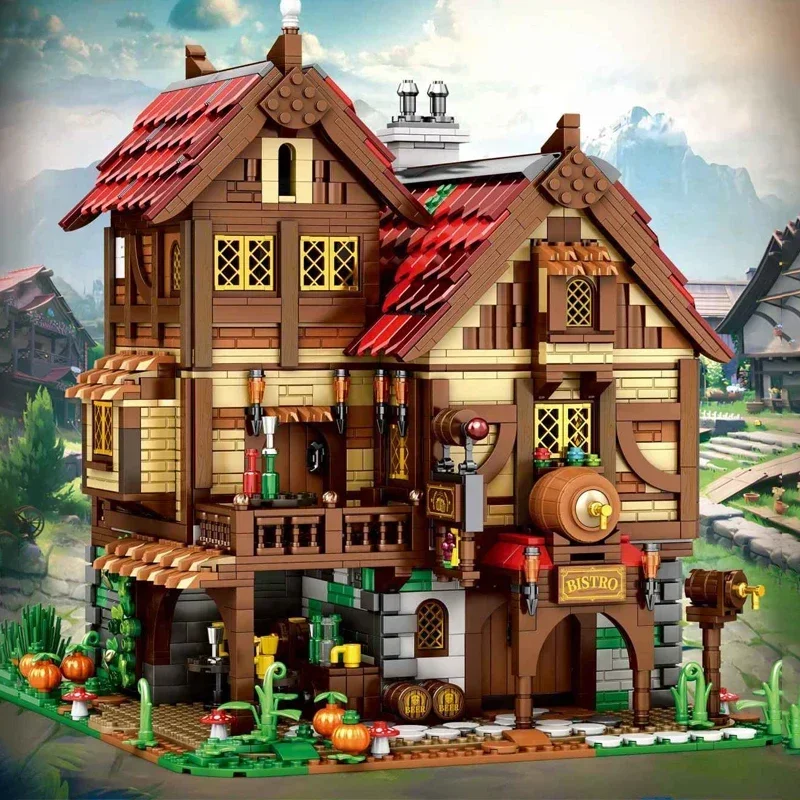 

Historical Medieval Castle MOC 66018 Medieval Bistro Village in European Century Model 2831PCS Building Blocks Brick Toys Gift