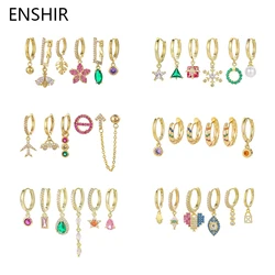 ENSHIR Colorful 6-piece Earrings Set for Women Gold Color Star Flower Zircon Hoop Earrings Set Jewelry Wholesale