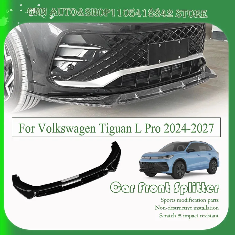For Volkswagen Tiguan L Pro R-line 2024-2027 Car Front Bumper Split Lip Anti-collision Bumper Reinforcement Decoration Body Kits