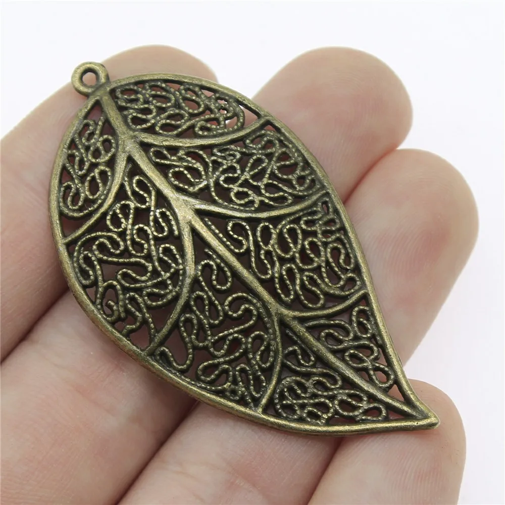 WYSIWYG 3pcs 57x31mm 3 Colors Big Filigree Leaf Pendant Big Leaf Pendant Charms