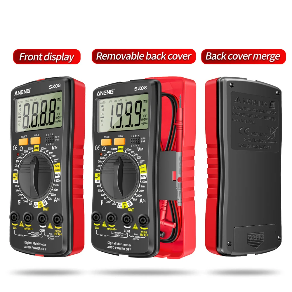 Imagem -04 - Armazenamento Multímetro Digital Profissional ac dc 220v Voltímetro Automático Ultra-fino Testadores Handhold Resistência Sz08