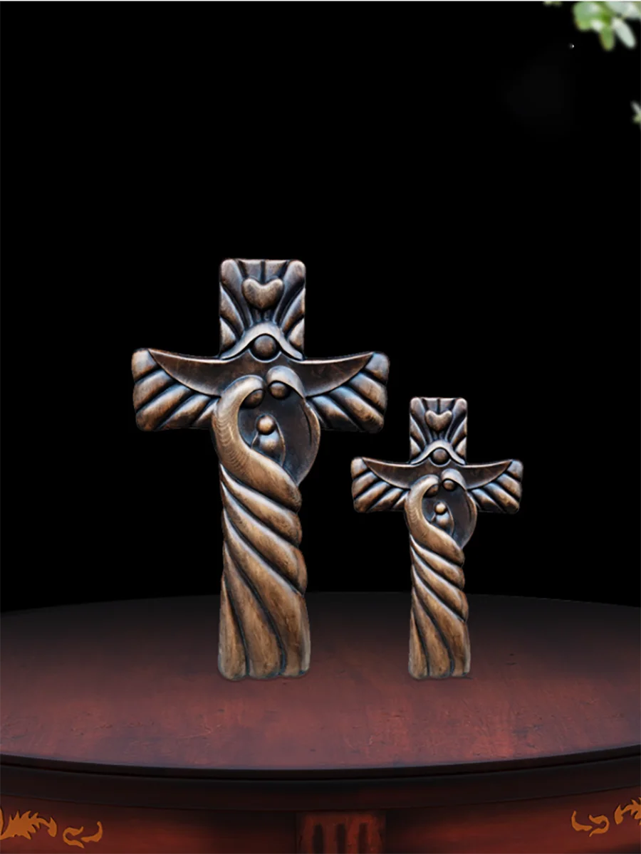 Religious Wall Decor - Handmade Holy Family Cross Pendant, Virgin Mary & Jesus Sacred Art, Catholic Home Altar Decor, Church Orn