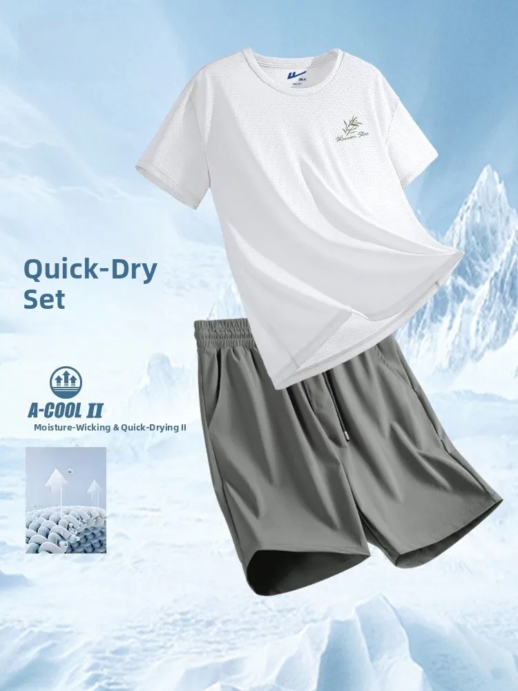 

Легкий летний спортивный костюм из двух предметов для мужчин: шорты и футболка из тонкого ледяного шелка для тренировок