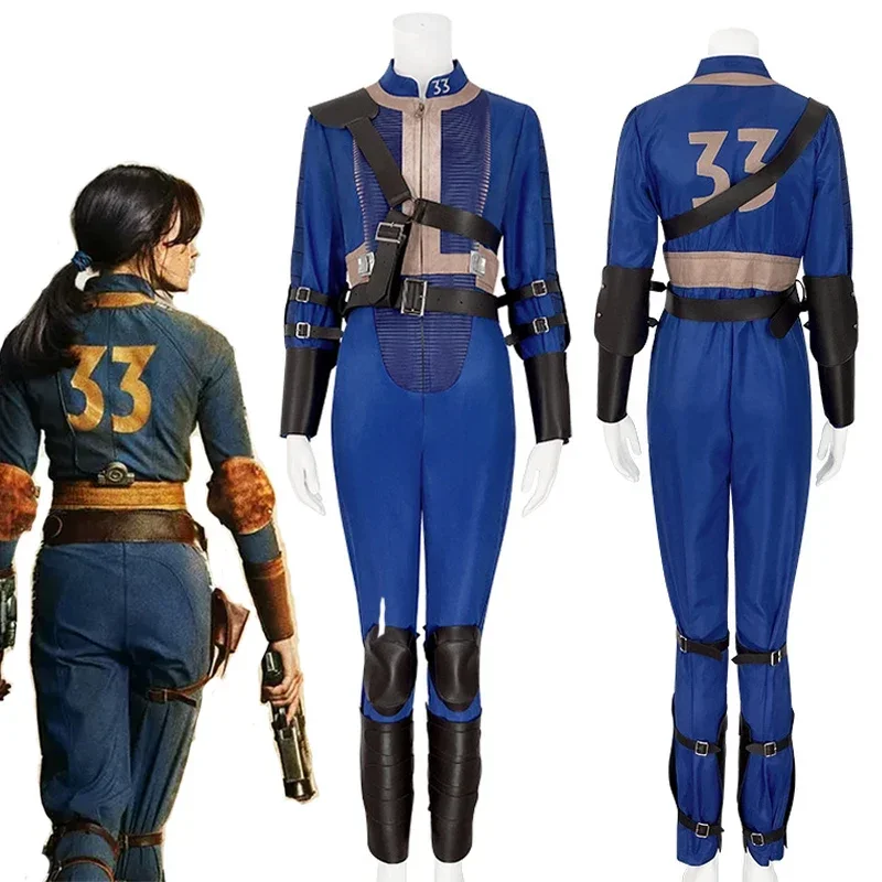 2024 Adult Fall TV Vault 33 Out Women Lucy Cosplay Men Dweller Blue Jumpsuit Uniform Costume