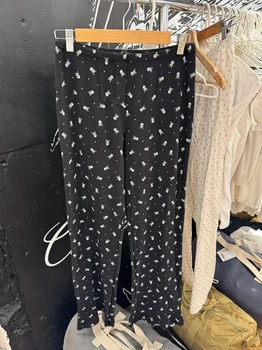 גולגולת wffle מכנסיים ארוכים נשים מותן גבוה ישר מכנסיים שחור אמריקאי וינטג 'מכנסי טרנינג וינטג' מכנסי ג 'אמה