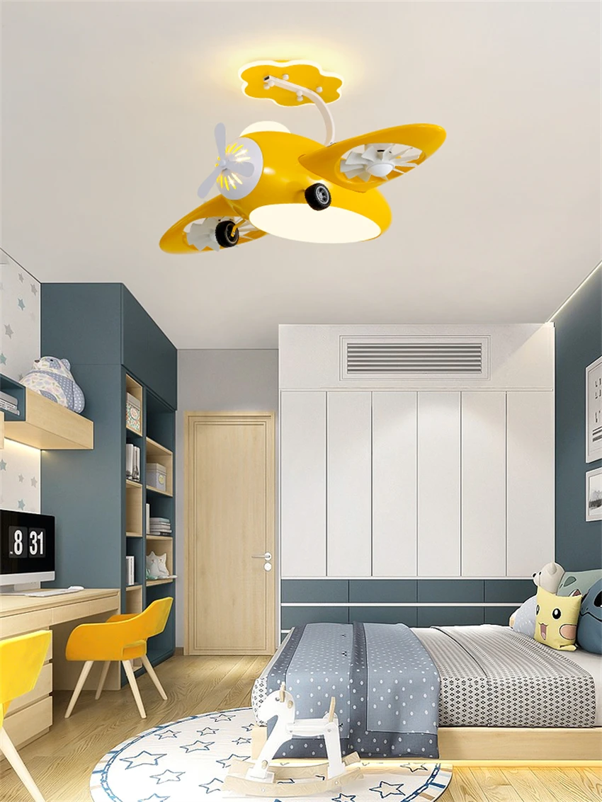 Cartoon pink yellow airplane ceiling lights bedroom kids room eye protection LED ceiling lamps fan light modern decorative light