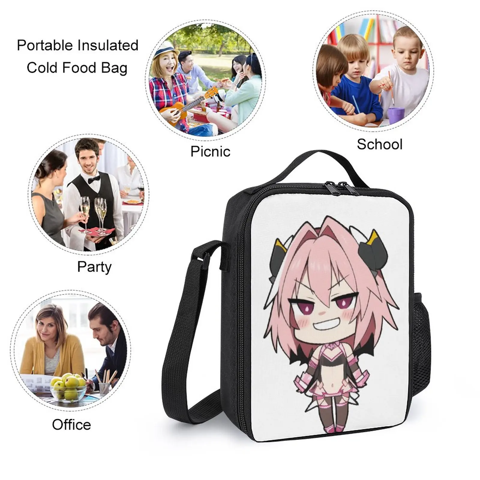 Destino Astolfo Feminino Neko Arc Memória Mochila Set, Lunch Bag, Pen Bag, Mochila de Viagem, lancheira bonito, duradoura Snug, 3 em 1, 17"