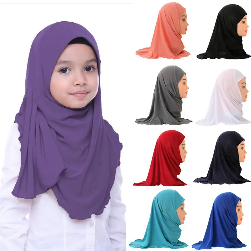 H061 plain small girl amira hijab fit 2-6 years old kids al-amira pull on islamic scarf headwrap headbands