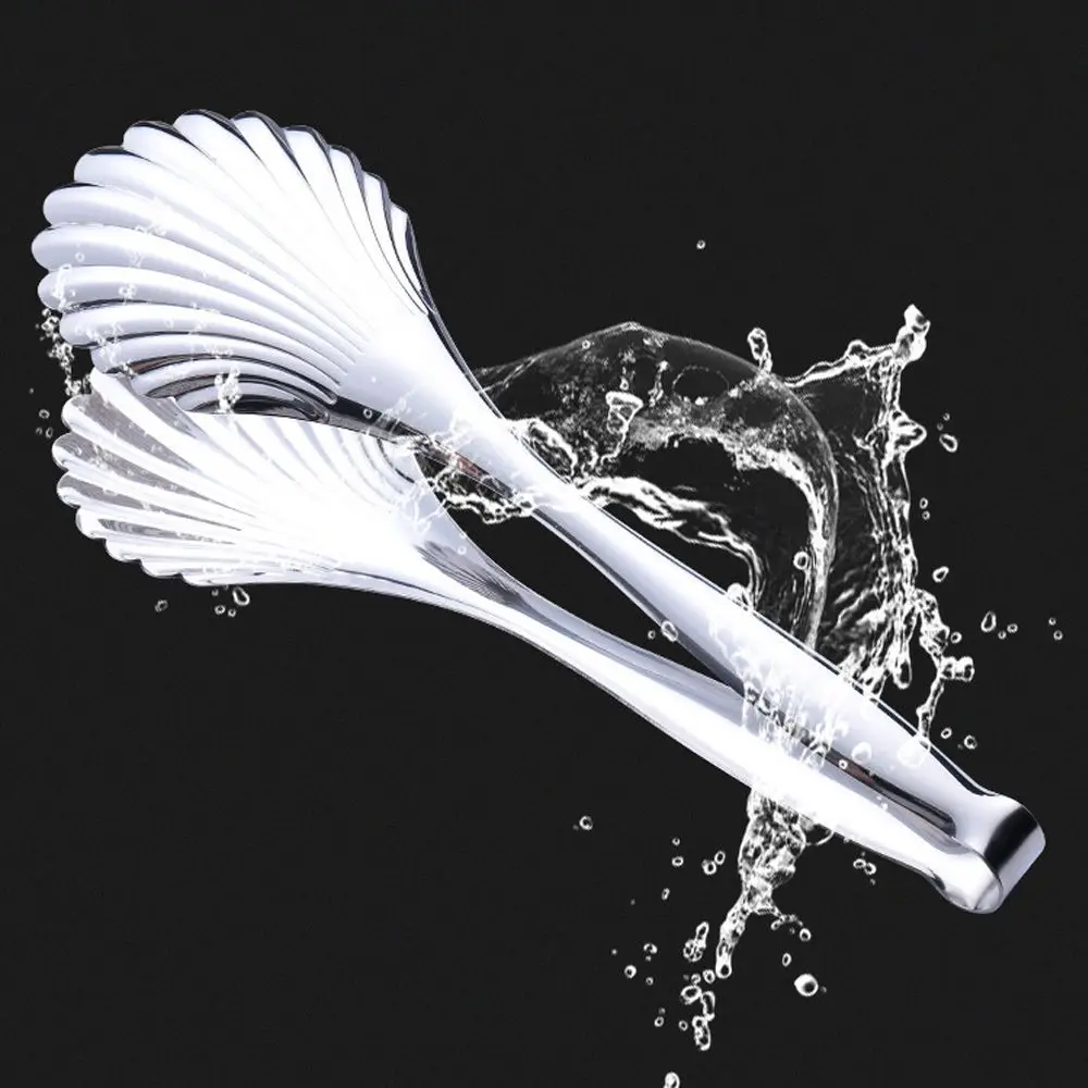 Creative Stainless Steel Food Tongs Shell Shape Meat Salad BBQ Clip Non-Slip Bread Cooking Tools