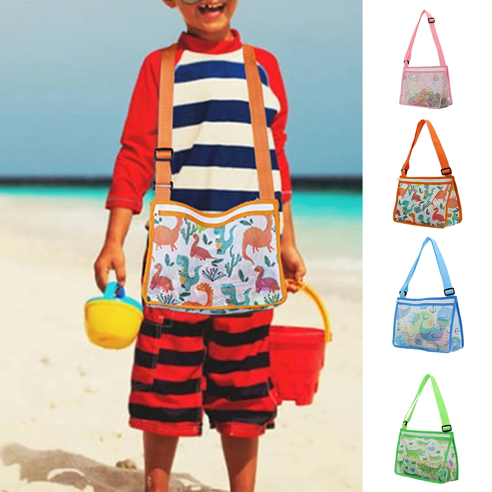 Kids' Mesh Beach Bag with Adjustable Strap Toy Storage Net Pouch for Beach Beach Toys Travel Tote Bags Toy for Kids DIN889