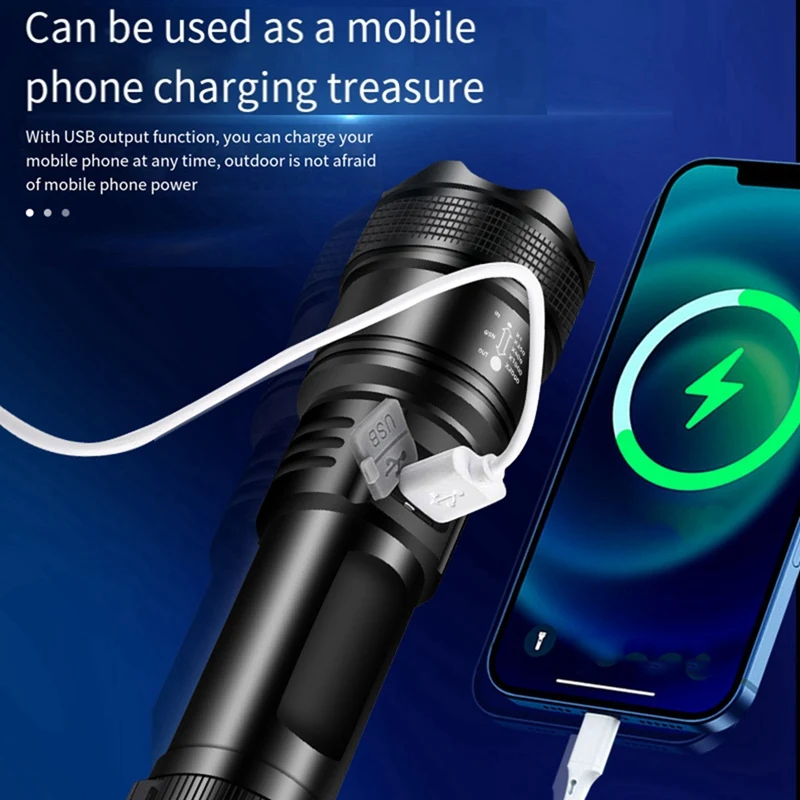 مصباح يدوي LED محمول P70 مع وظيفة تكبير تلسكوبي، فانوس تخييم طويل الأمد قابل لإعادة الشحن